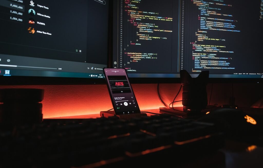 Software development workstation displaying source code for a technical computing project