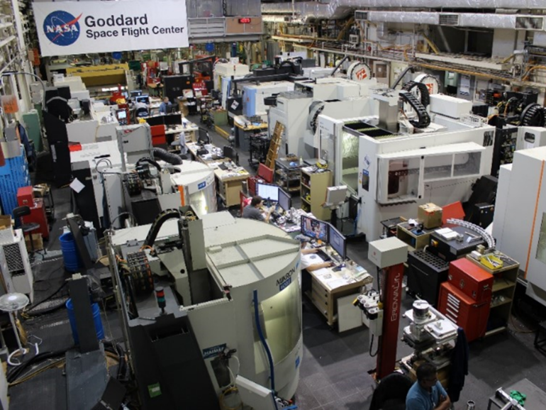 NASA Goddard advanced manufacturing equipment and technicians.